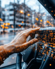 Poster - Hand Interacting with Futuristic Technology in a Modern Car Interior