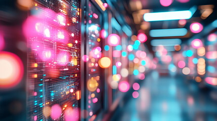 Poster - Abstract Digital Background with Colorful Bokeh and Server Racks