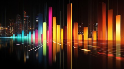 Aufkleber - A digital bar graph with sleek, metallic colors, displayed on a black reflective background, with lines and highlights creating depth