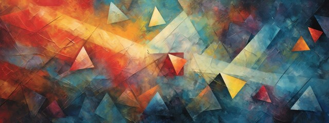 Fototapete - Abstract Triangular Forms in Vibrant Hues: A Modern Oil Painting Masterpiece