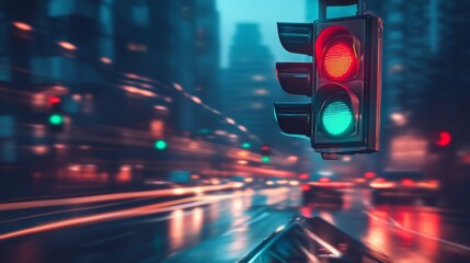 Aufkleber - A dynamic image of a traffic light with a green signal and cars moving forward, capturing the essence of traffic flow and urban transportation