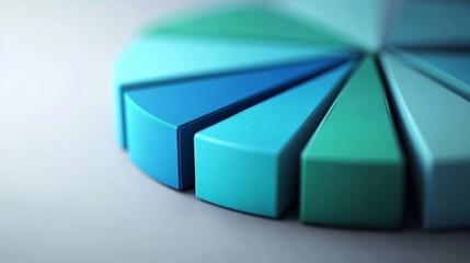 Poster - A dynamic pie chart with segmented portions in shades of blue and green, placed on a minimalist gray background, illustrating financial distribution