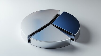 Leinwandbilder - A metallic-style financial pie chart with blue and silver segments, displayed on a white background with sharp edges and shadows