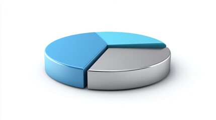 Leinwandbilder - A metallic-style financial pie chart with blue and silver segments, displayed on a white background with sharp edges and shadows