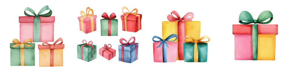 Wall Mural - Colorful gift boxes with bows, perfect for celebrations and events, isolated on transparent background.