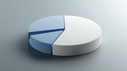 Poster - a minimalist pie chart with white and blue sections, slightly separated on a reflective gray backgro