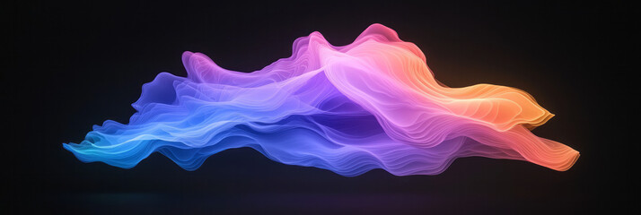 Fototapete - A futuristic abstract design showcasing intricate waves in neon blue and purple gradients, illuminated against a black backdrop,