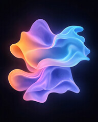 Aufkleber - A bold abstract artwork of powerful waves illuminated by intense neon blue and purple gradients, set against a dark background,