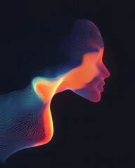 Aufkleber - A futuristic abstract scene with neon-colored lines forming intricate gradient curves, set against a black backdrop for high contrast,