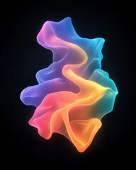 Aufkleber - A futuristic abstract scene with neon-colored lines forming intricate gradient curves, set against a black backdrop for high contrast,
