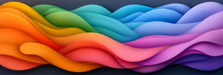 Poster - A mesmerizing abstract pattern of flowing colorful waves with gradient vibrancy, creating depth and a sense of continuous motion on a dark canvas,
