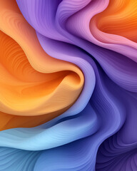 Fototapete - A dynamic abstract artwork featuring overlapping wavy lines in rich purple and vivid orange gradients, creating depth and movement,