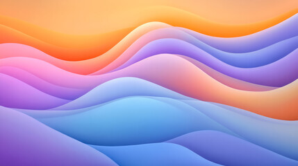 Aufkleber - An elegant abstract artwork showcasing undulating waves in vibrant purple and soft orange gradients, blending seamlessly for a harmonious look,