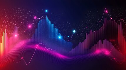 Poster - Glowing Digital Financial Background with Integrated Graphs and Data Points  Abstract visualization of business analytics market trends investment strategies and intelligence driven insights