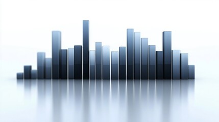 Fototapete - A sleek, minimal D bar graph with gray and blue bars, set against a clean white background with reflective surfaces and soft depth