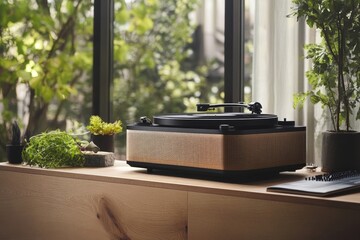 Wall Mural - Vinyl record player.