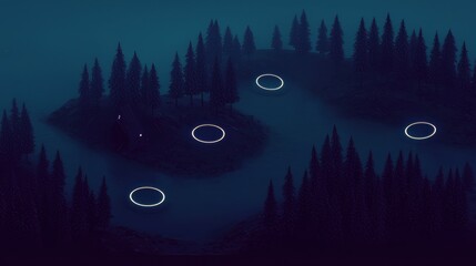Wall Mural - a dark forest with a lake in the middle
