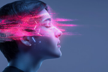 Poster - A futuristic concept of integrating artificial intelligence with human creativity, depicted through abstract elements,