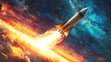 Poster - Confident Entrepreneur Soaring on a Rocket Towards Success in the Cosmic Galaxy   Futuristic of a Determined Business Leader Launching into the Stars and Conquering New Frontiers