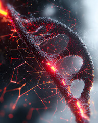 Poster - A futuristic concept of biological and digital integration, with elements of DNA strands merging with data lines,