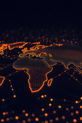 Poster - An abstract infographic illustrating the global reach of multinational corporations with connected dots and glowing lines,