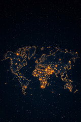 Poster - An abstract infographic illustrating the global reach of multinational corporations with connected dots and glowing lines,