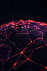 Poster - An abstract infographic illustrating the global reach of multinational corporations with connected dots and glowing lines,