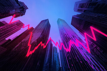Poster - An elegant minimalist depiction of skyscrapers and financial graphs blending into a single image, symbolizing business growth,