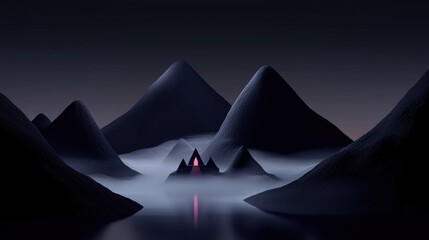 Wall Mural - a mountain range with a small house on top of it