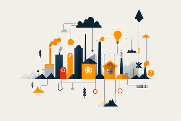 Poster - A creative illustration of multiple industries interconnected, symbolizing diversification in big business,
