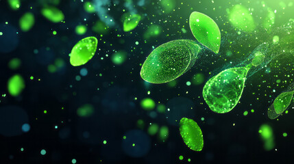 Poster - An abstract digital visualization of plant DNA research, symbolizing innovation in agricultural biotechnology,