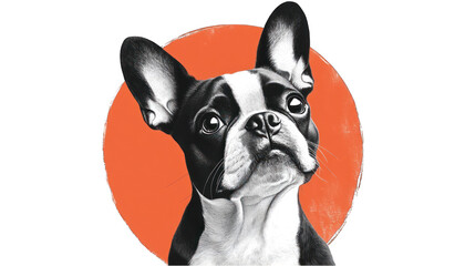 Wall Mural - French Bulldog Dog Portrait Artistic Black White Orange Background pet pet pet cute cool puppy image