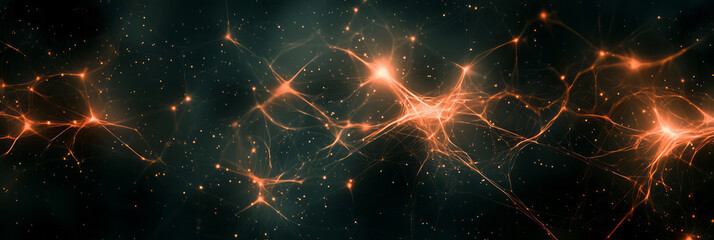 Poster - A dynamic network pattern with intersecting lines and luminous points forming an intricate web of connections,