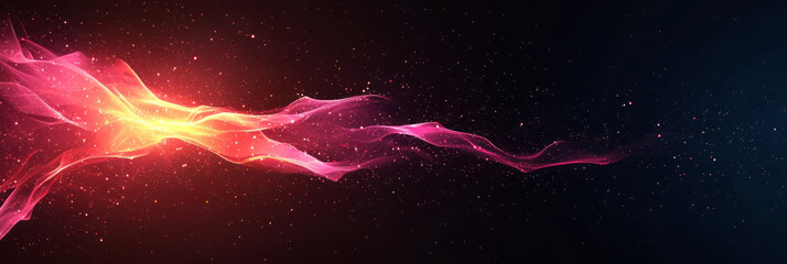 Poster - A vibrant network design with sharp angles and glowing red and yellow connections on a dark background,