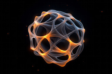 Poster - A creative 3D rendering of a spherical network with intricate interwoven connections and glowing edges,