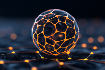 Poster - A creative 3D rendering of a spherical network with intricate interwoven connections and glowing edges,
