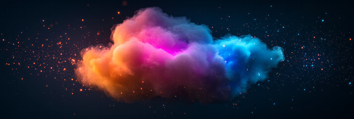 Poster - A serene visualization of a cloud computing network, with glowing data points forming an intricate system,