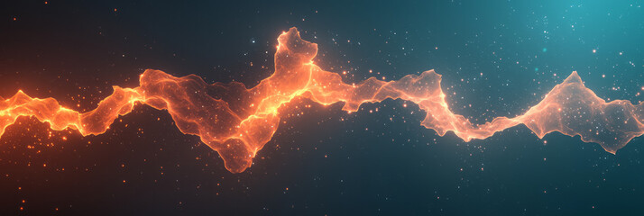 Poster - An abstract digital composition showing a fragmented network, with disjointed yet interconnected glowing segments,