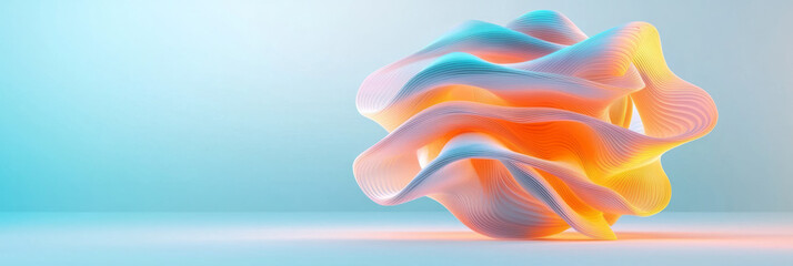 Poster - A 3D abstract sphere composed of interlinked nodes and flowing patterns, glowing softly on a neutral background,