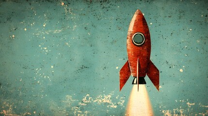 Poster - Confident entrepreneurial spirit blasting off on a red rocket towards new heights of success and innovation