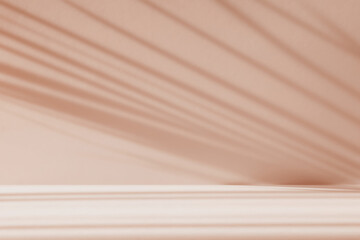 Aufkleber - Abstract beige color studio background for product presentation. Empty room with shadows of window and palm leaves . 3d brown room with copy space. Summer concept. Blurred backdrop.