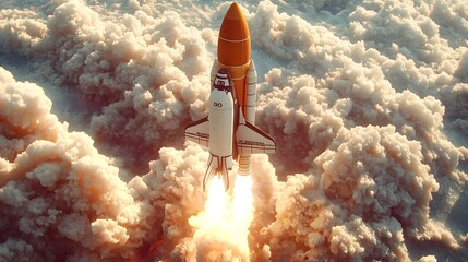 Poster - Rocket Soaring Through Clouds A Powerful Metaphor for Overcoming Challenges and Achieving Business Success  The image represents the launch of a rocket breaking through the atmosphere