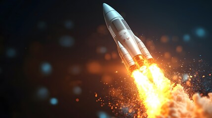 Poster - Dramatic depiction of a powerful rocket launch with flames and sparks erupting symbolizing the momentum and energy of business success growth and achievement  This image represents the drive vision
