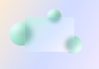 Poster - glass morphism, vector website landing page template. frosted glass partition with floating mint sph
