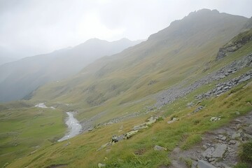 Wall Mural - Mountain river flowing through the Alps landscape