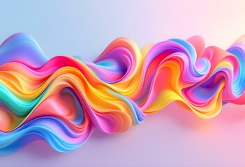 Poster - Vibrant multicolor fluid waves with neon glow effect on light background. Abstract modern gradient shapes. Trendy digital art design for creative banners and posters with copy space