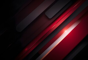 Poster - Modern red and black diagonal stripes background with metallic shine effect. Dynamic geometric abstract design with gradient lighting for business presentation or tech banner with copy space
