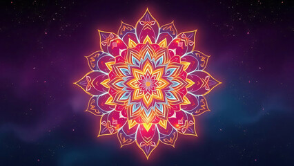Wall Mural - Bright glowing stars in a magical winter night with fractal patterns and snowflakes
