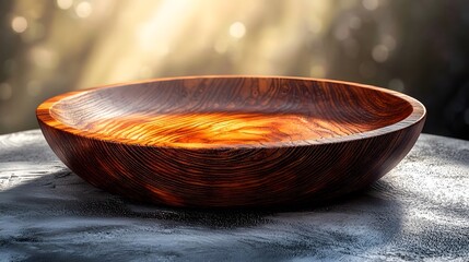 Poster - A beautifully crafted wooden plate with a rich natural texture and finish captured in a warm gentle bokeh lighting setup