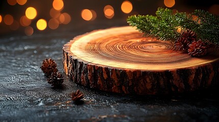 Aufkleber - Beautifully textured wooden plate or board with a warm cozy glow from a gentle bokeh effect creating an elegant and natural setting for product photography or still life compositions